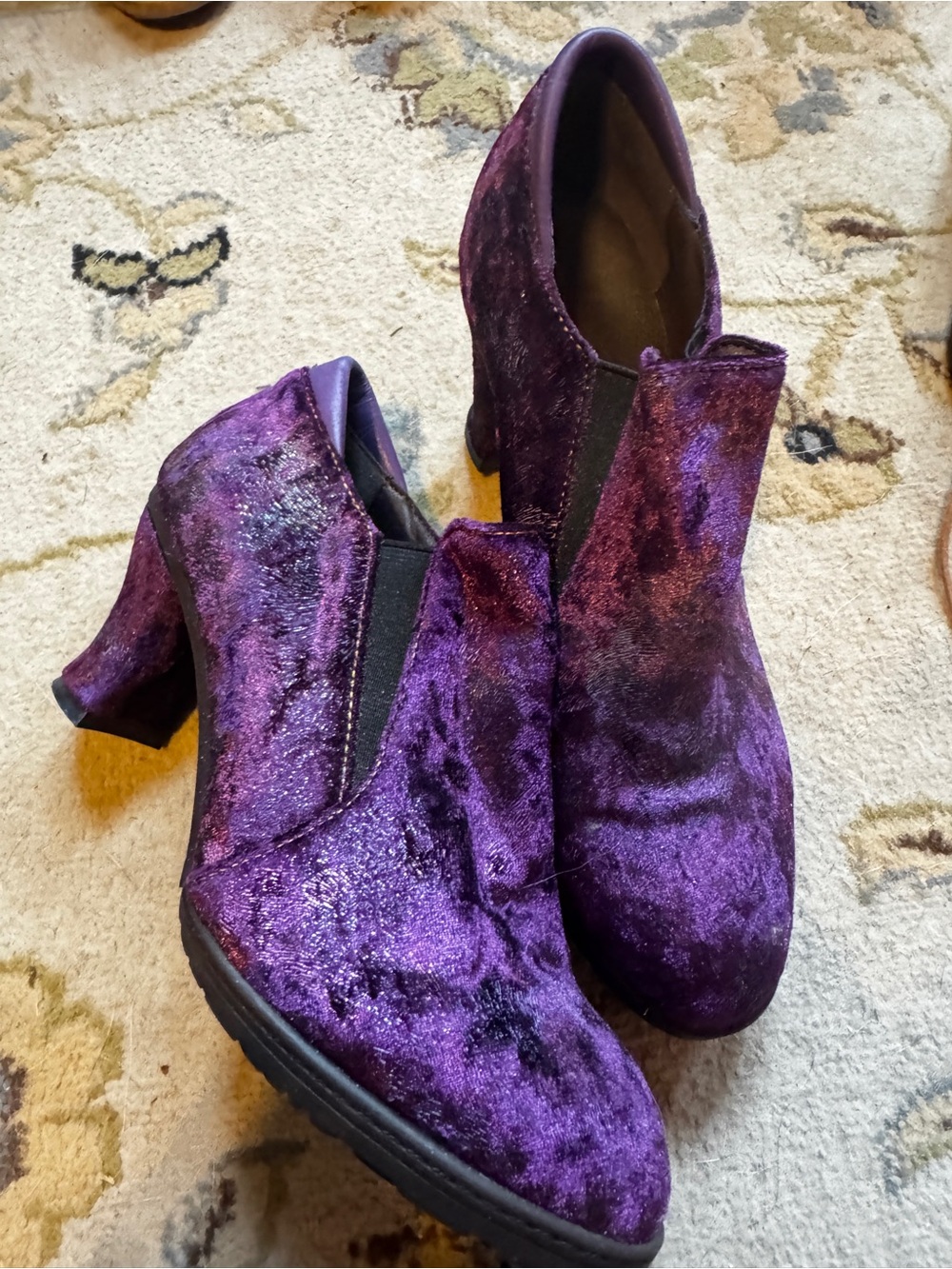 Purple Velvet Women’s Chelsea Block Heel Booties